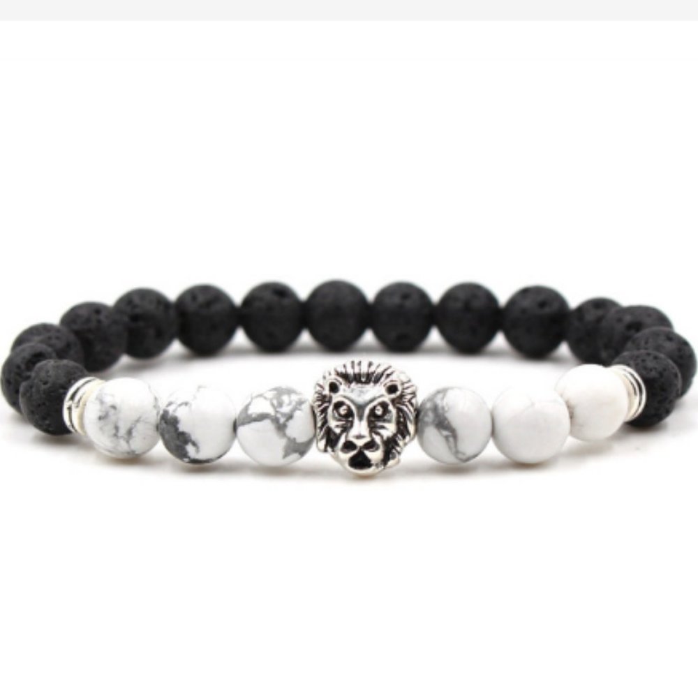 Lava Bracelet,Lion Bracelet,Lava Stone Bracelet,8mm Beads,Lion Head Bracelet